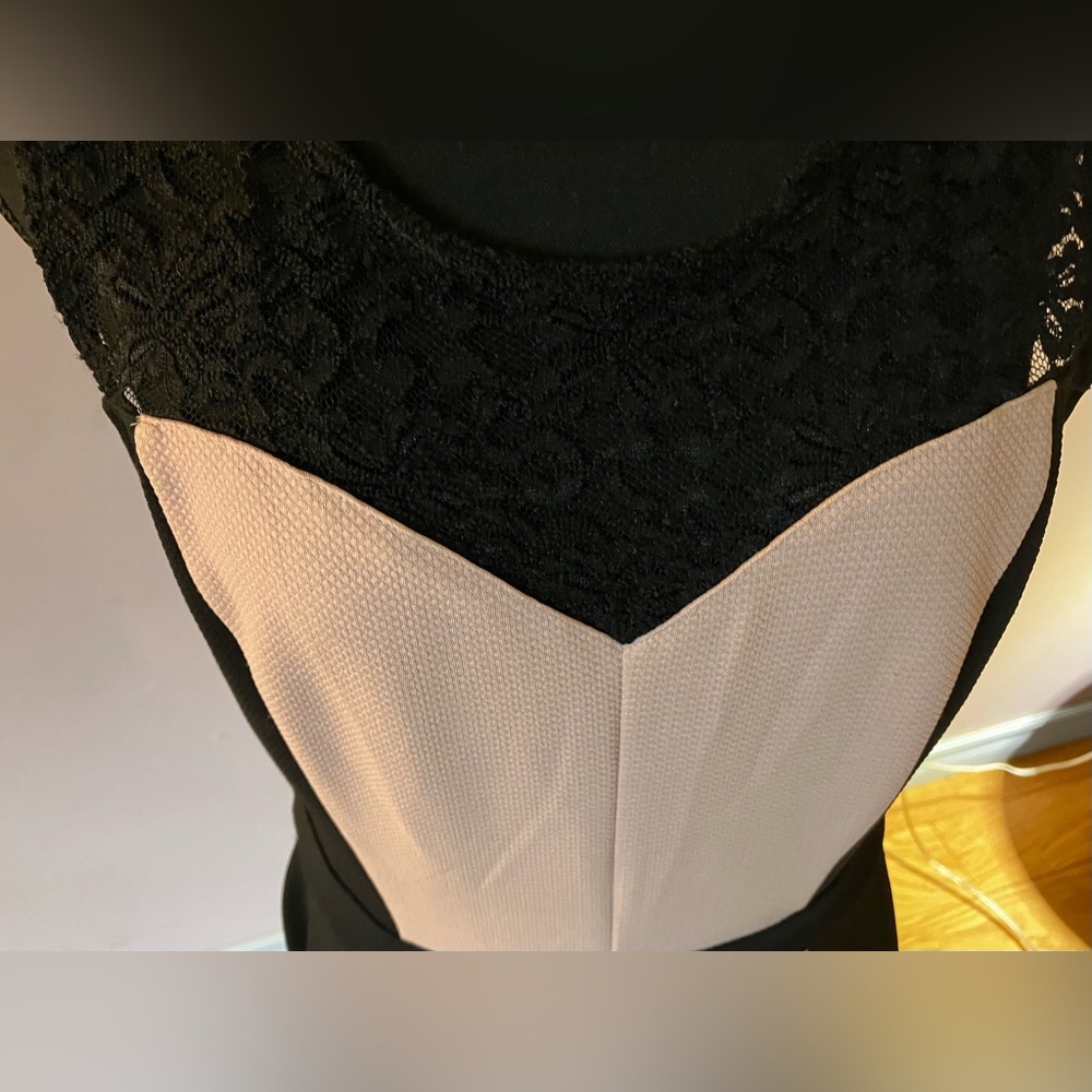 EUC Figure Flattering Black & Peach A-line Dress 14 - Picture 5 of 8